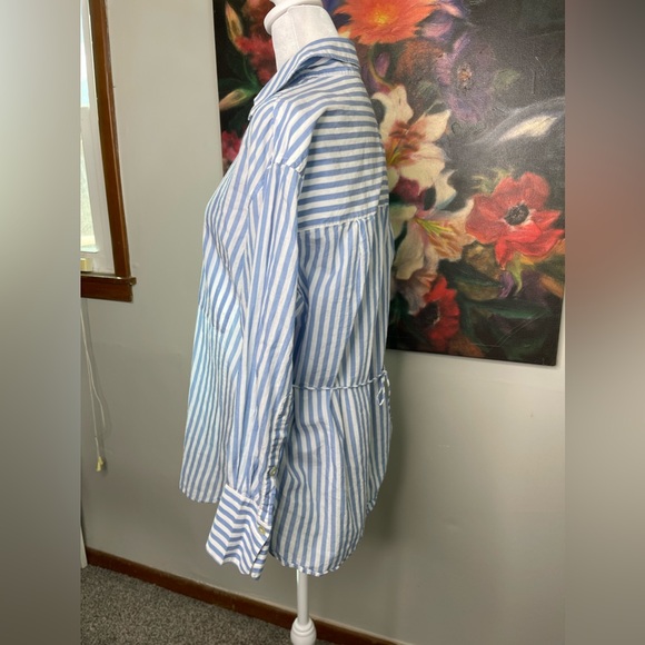 VINCE Riveria Blue Stripe Oversized Shirt Sz XS Tie Waist Retail 295 Coastal - Picture 5 of 11